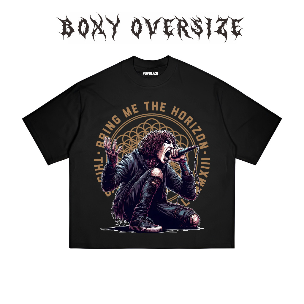 Populasi - Tshirt Boxy Oversize BMTH Music Band Kaos Hitam Pria Wanita