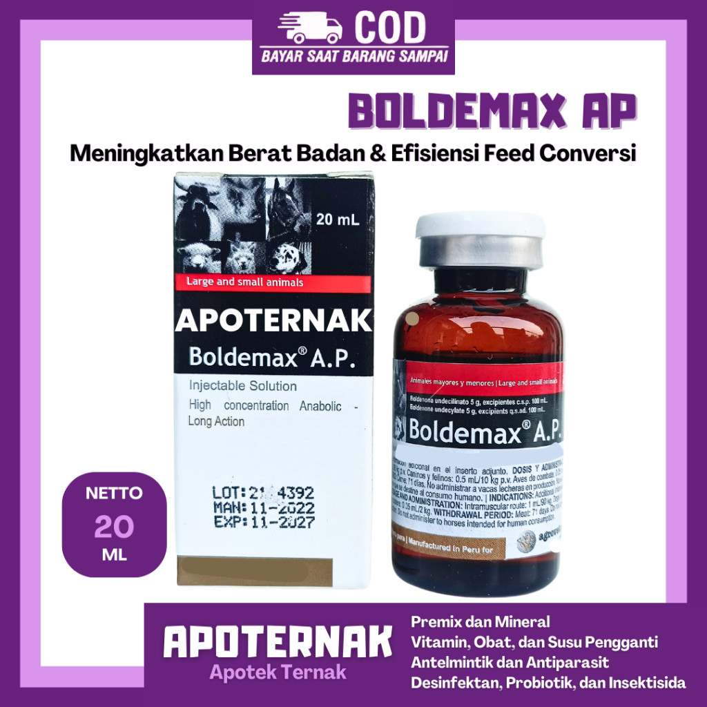 BOLDEMAX AP 20ml - Obat Penggemukan Hewan Ternak 100% Original - Peningkat Berat Badan & Efisiensi F