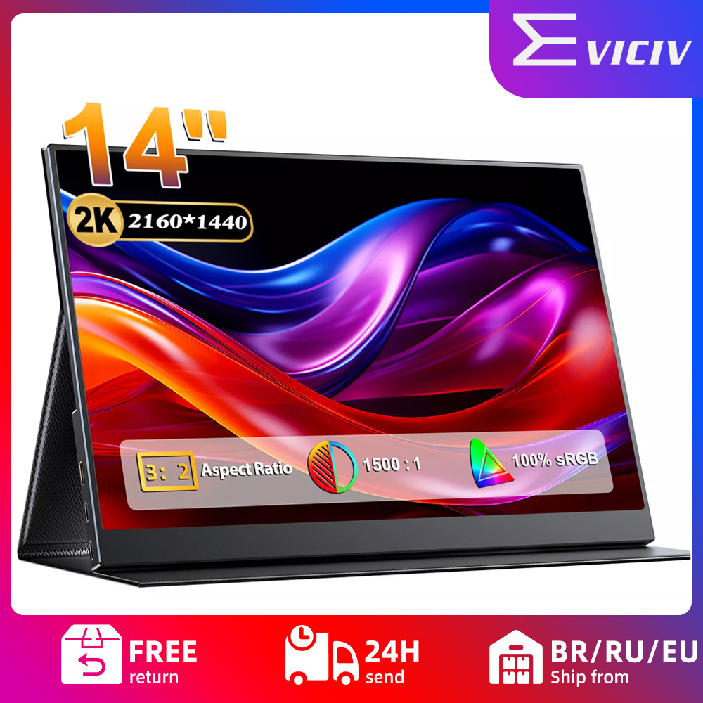 EVICIV 14" 2K 3:2 QHD IPS Portable Monitor Dual USB C HDMI Second Computer Gaming splay for Laptop P