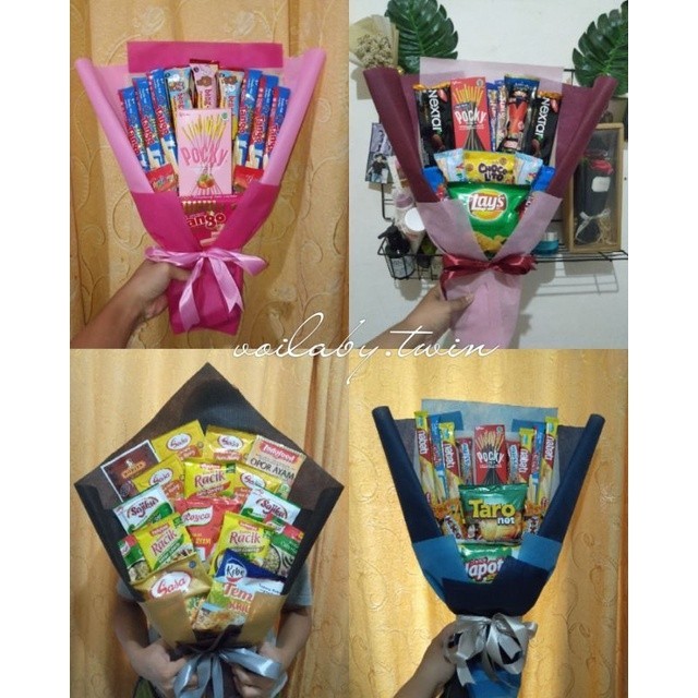 [1 HARI JADI] snack bouquet boneka / snack bucket boneka / snack bouquet sehari jadi / bucket snack 