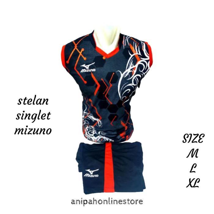 baju stelan olahraga singlet kaos badminton bulutangkis bola voli Jersey Wanita Pria Sport - Hitam, 