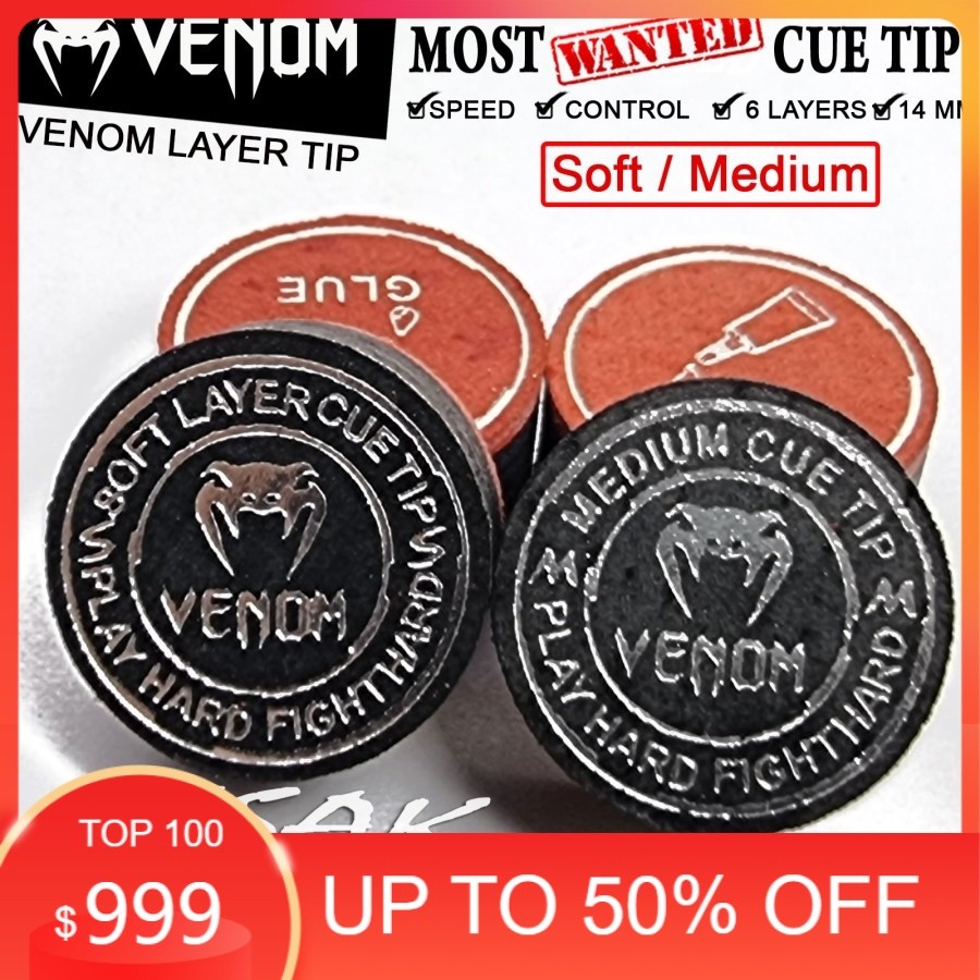 Venom Black Cue Tip - 14 mm Pro Layer Billiard