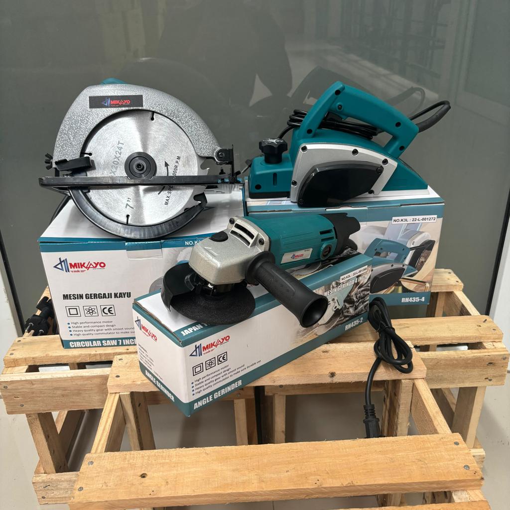 PAKET 3Pcs Alat Tukang Kayu | Mesin Gergaji Kayu Listrik 7" / Circular Saw + Mesin Planer Serut Kayu