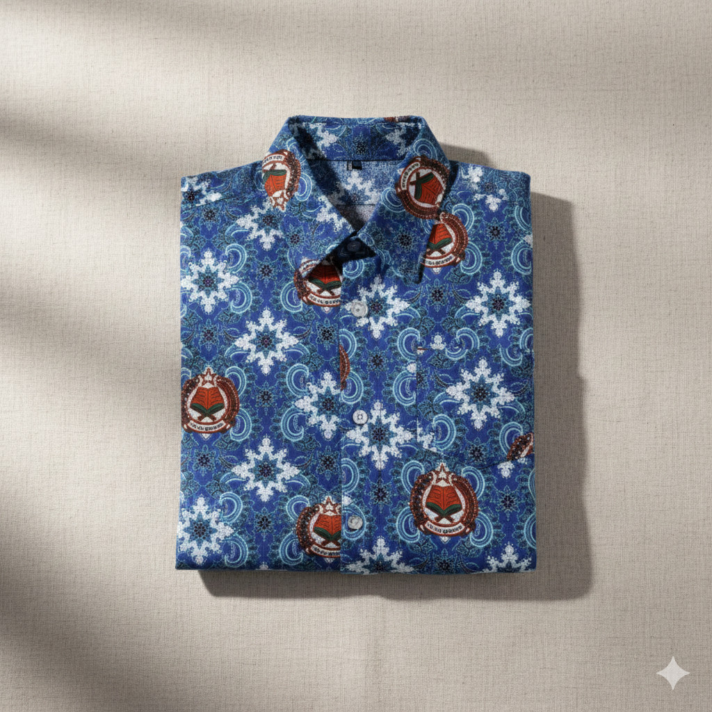 Baju BATIK Mts MOTIF LUGINA BIRU /BATIK SEKOLAH LENGAN PANJANG PENDEK