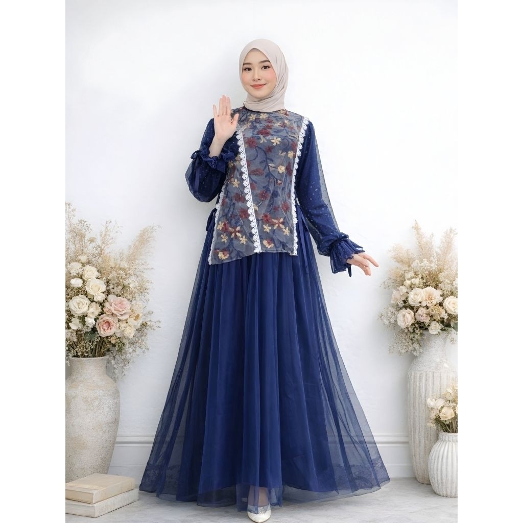 Baju Pesta Muslimah Modern Kondangan Gamis Brokat Tile Mewah Terbaru Size L & XXL Ms