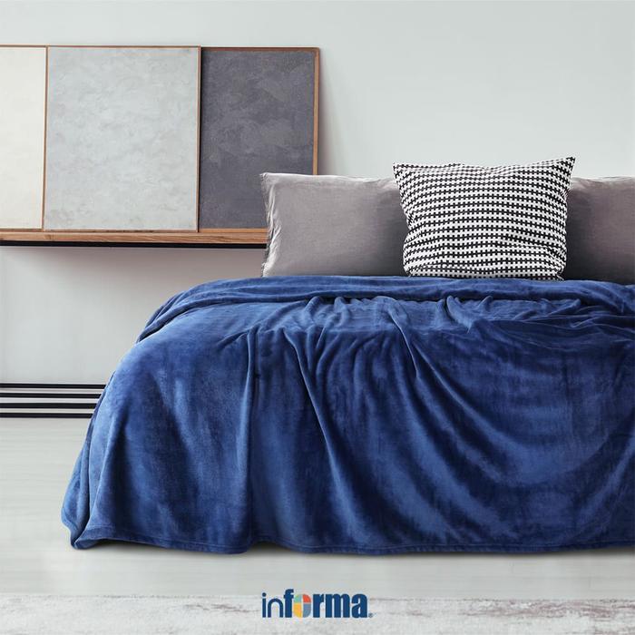 Informa 240X220 cm Selimut Microfiber Solid - Biru Navy Penutup Kasur Pelindung Ranjang Kain Penghan