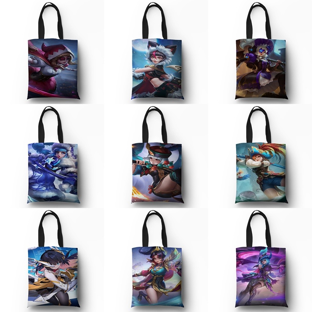 Tote Bag Full Print Bahan Kanvas Waterproof Pria Wanita Motif Ruby MLBB Mobile Legend