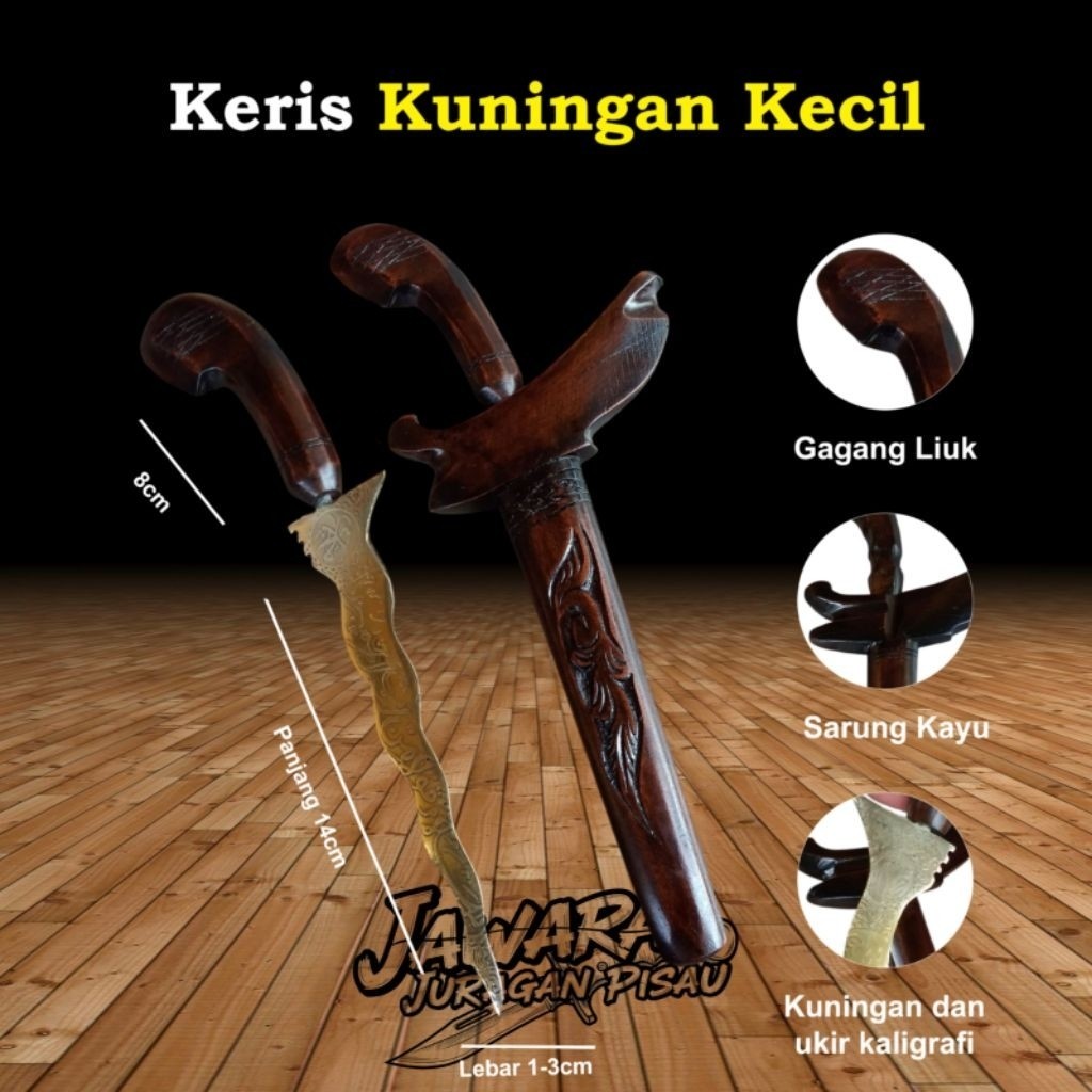 Keris Kecil Kuningan Kaligrafi Asli 100% Aman Tumpul KB1 QW12