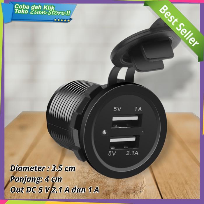 Charger Charge HP Mobil Motor Matic Truk 2 USB Anti air 12 - 24 Volt - Charger Bundar