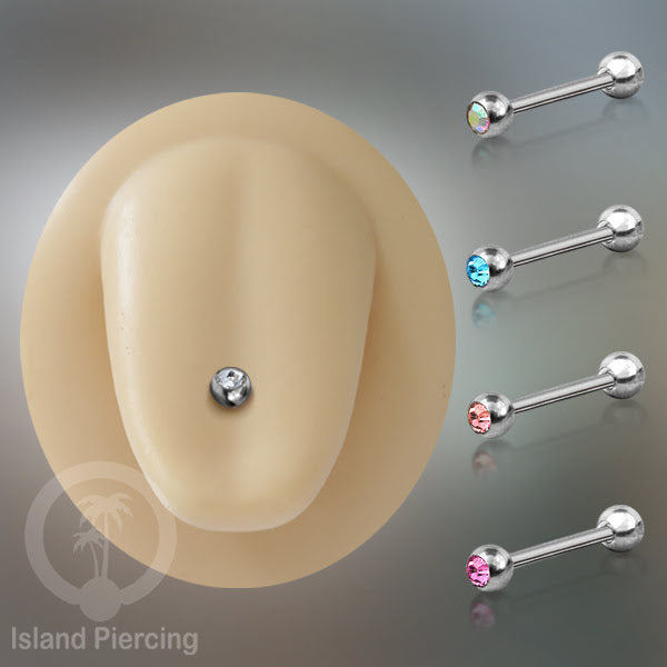 Barbel Tindik Lidah Stainless Kristal warna-warni Tongue bar Piercing warna Silver