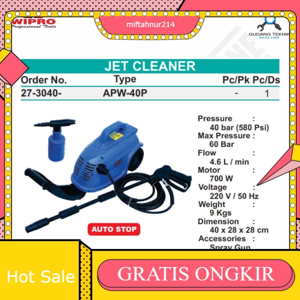 Mesin Jet cleaner WIPRO APW-40P / Mesin Steam Stim Cuci Mobil Motor WIPRO APW40P - WIPRO APW 40P