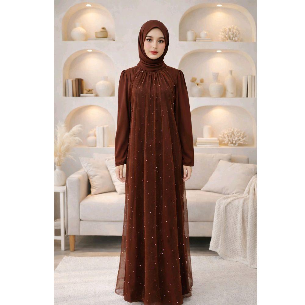 Dress Annisa - Gamis Mewah Pesta Kondangan Gaun Panjang Remaja Dewasa Satin Silk Model Terbaru Humai