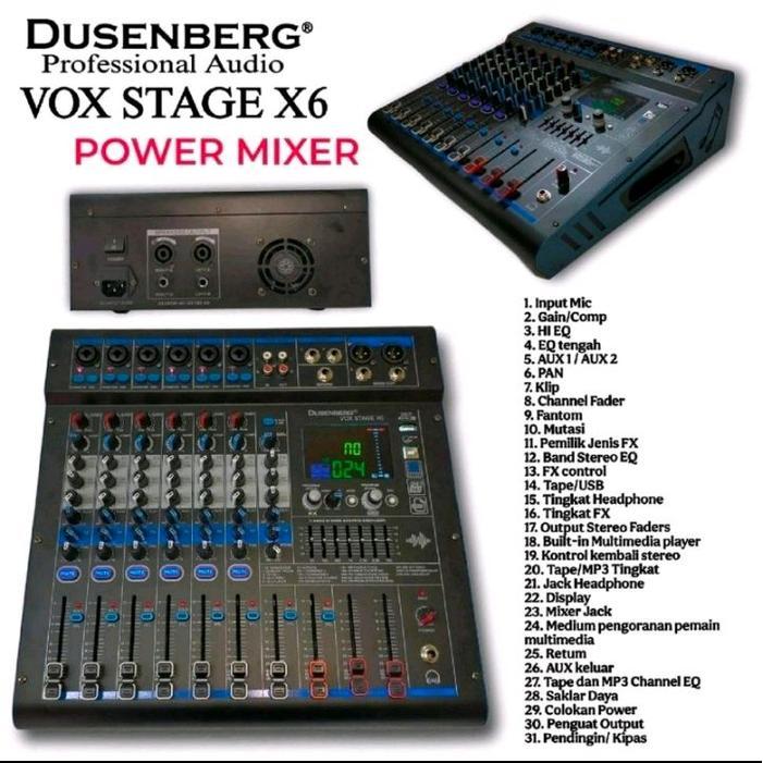POWER MIXER DUSENBERG VOX STAGE X6 MIXER AUDIO PROFESIONAL 6 CHANNEL