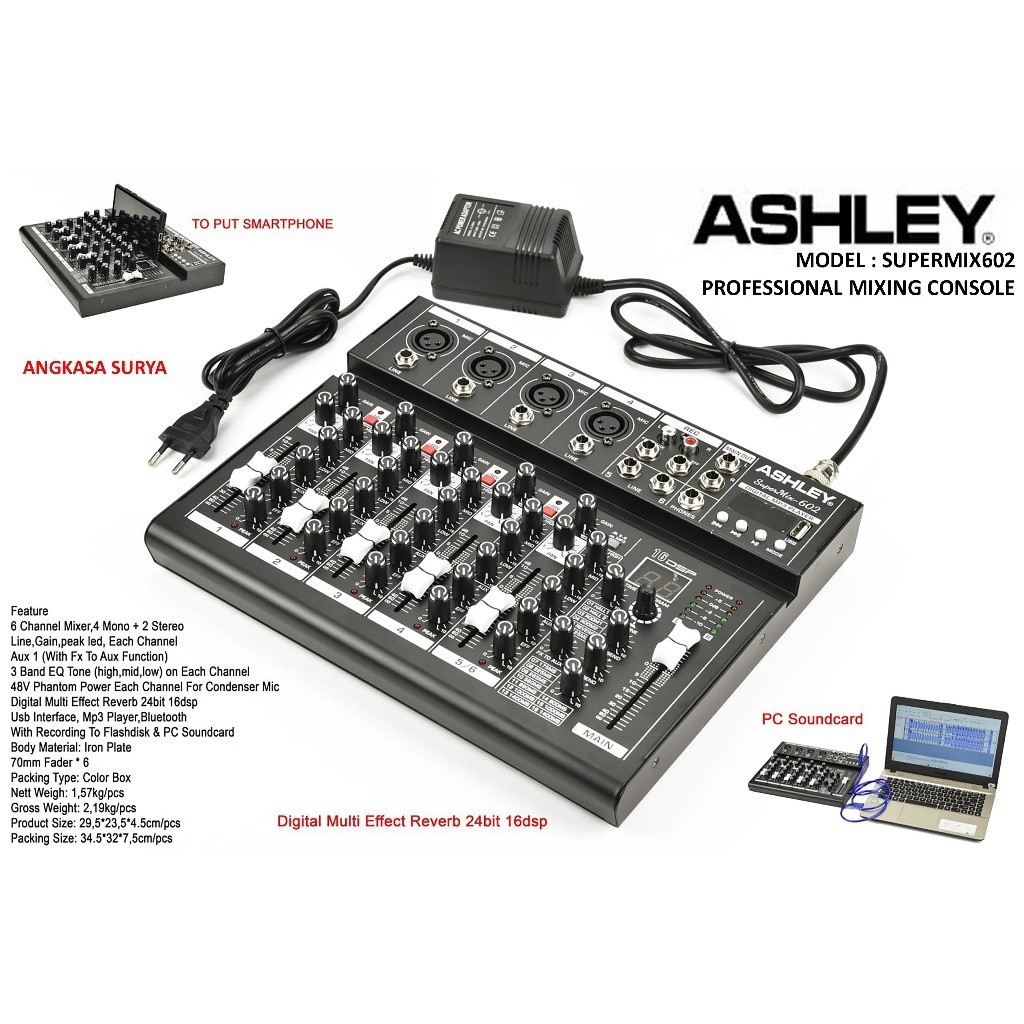 Mixer Ashley Supermix602 Original / Mixer Audio  Ashley Supermix 602 Reverb 16dsp / Mixer 6 Channel 
