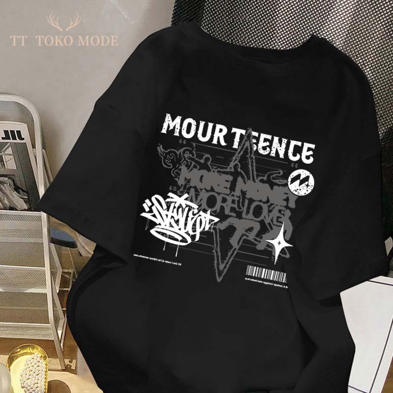 NOVA Pola huruf desain “MOURTEENCE” | Lengan pendek pria | Kaos oversized couple | kaos katun combed