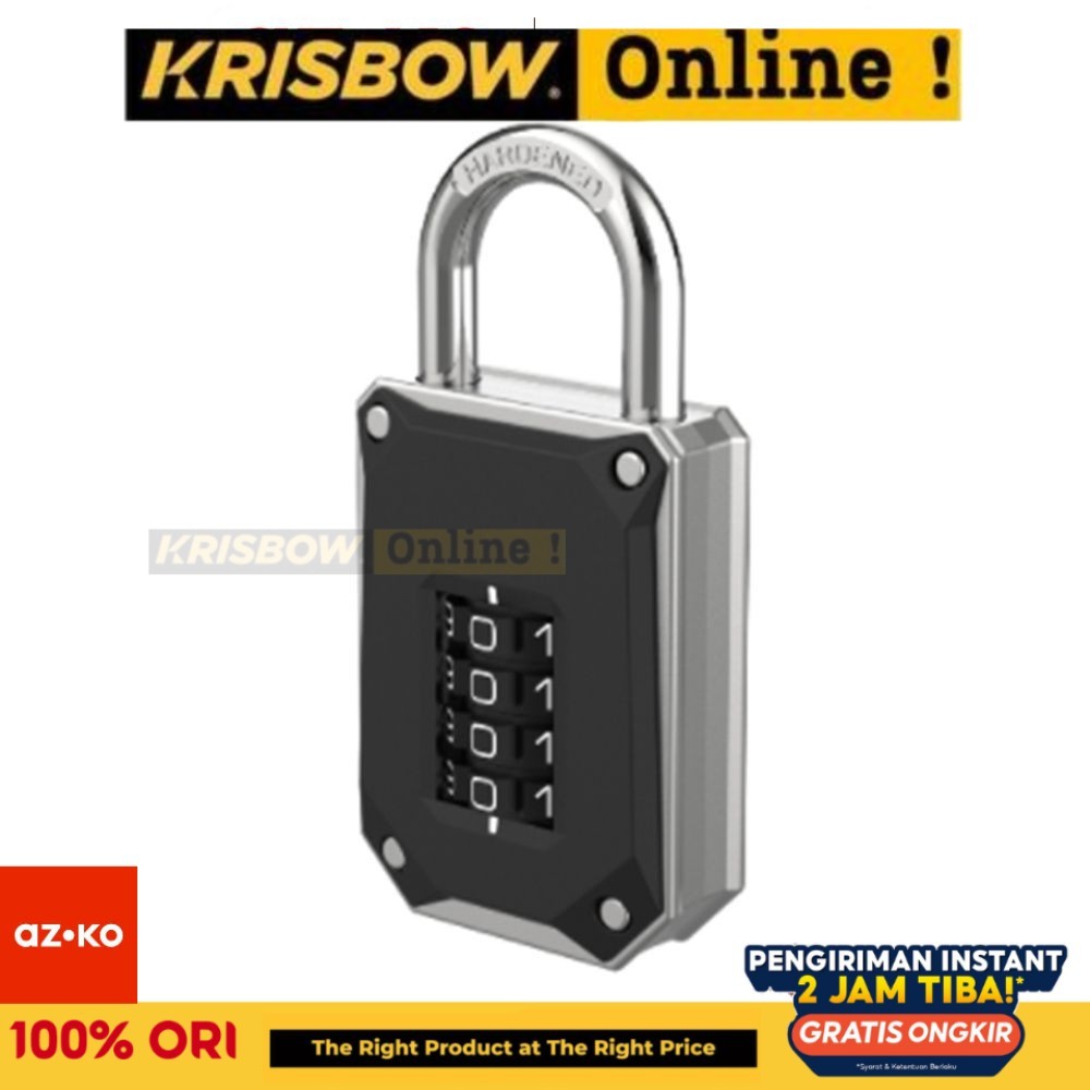 AZKO Krisbow Gembok Kombinasi Kode 4 Angka Short Shackle Dual Side - Hitam Padlock Gembok Pintu Page
