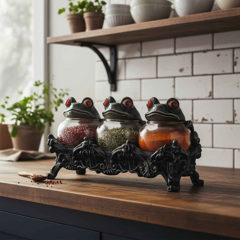 3 Piece Frog Spice Jar Set Clear Seasoning Jars Handcrafted Witchy Frog Apothecary Spice Container K