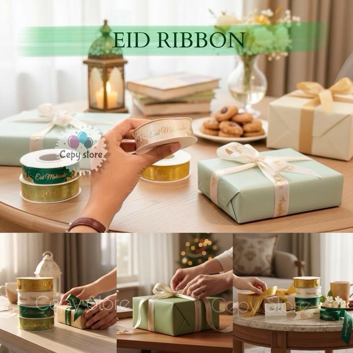 [ 1 ROLL ] Pita Satin Idul Fitri / EID Mubarak Ribbon / Pita Parcel Lebaran PREMIUM