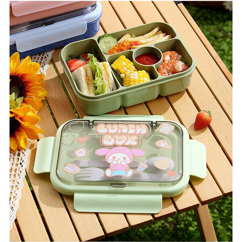 GROWSIR Kotak Makan / Lunch Box Anak 5 sekat 1200ml – Bento Box Set Sendok Garpu BPA FREE