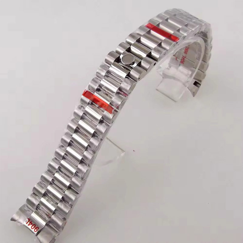 Curved End President Watchband For Seiko NH35 Datejust 904L Stainless Steel Watch Strap For Silver P