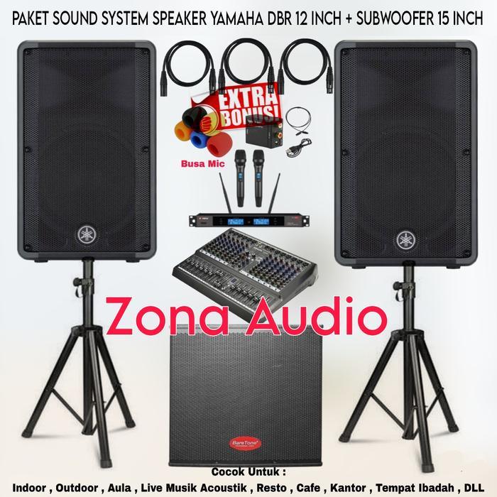 PAKET SOUND SYSTEM INDOOR OUTDOOR LIVE MUSIK KARAOKE SPEAKER YAMAHA DBR 12 INCH + SUBWOOFER 15 INCH 