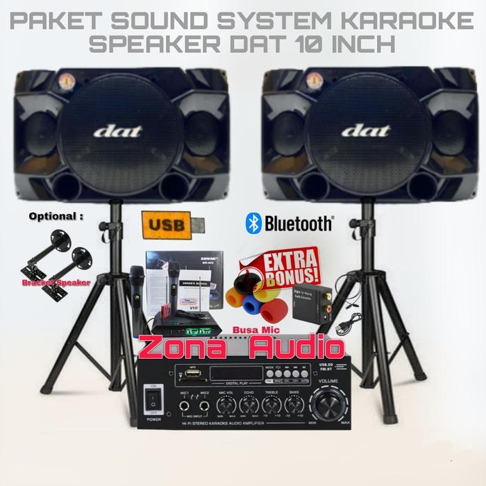 PAKET SOUND SYSTEM KARAOKE RUMAHAN SPEAKER DAT 10 INCH AMPLIFIER USB BLUETOOTH MIC WIRELESS