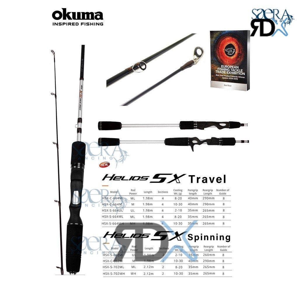 Joran Casting OKUMA Helios SX Spinning dan Baitcasting type 702 Fuji O Carbon Hollow medium heavy