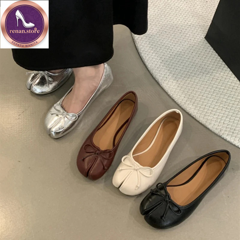 Sepatu  Baru Merek Flats Balet Lembut Slip On Loafers Moccasin Lembut Tabi Ninja Kasual   Pita