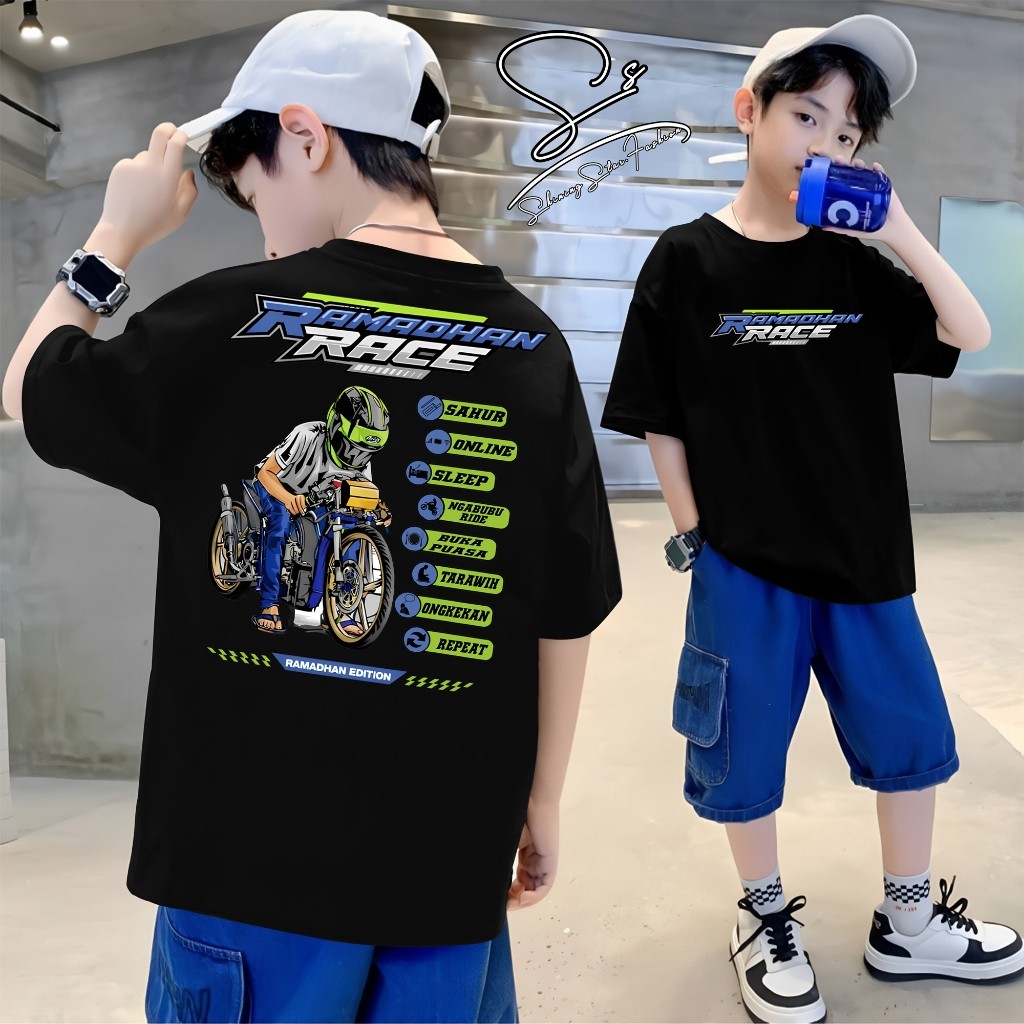 Kaos Anak Ramadhan Race 2026 Marhaban Ya Balapan Drag Bike Baju Ramadan Race Repeat Racing Motor Her