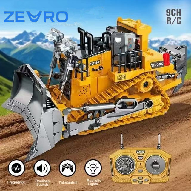ZEVRO Remote Control Bulldozer Crawler Kendaraan 9 Channel Dozer Front Loader Mainan Cahaya Suara
