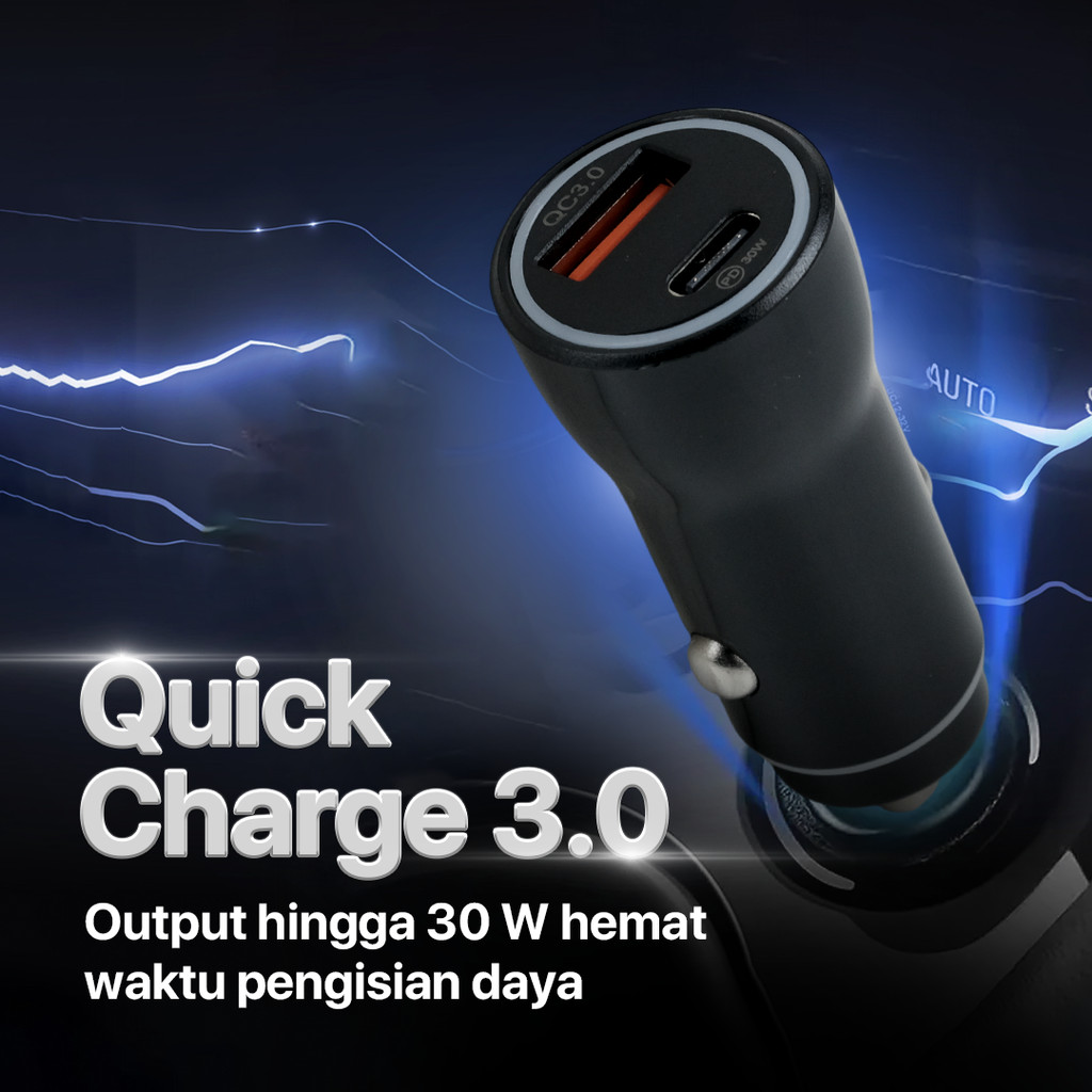 Car Charger Mobil PD 30W QC 3.0 USB Type C USB A Fast Charging 2 Port Charger HP Tablet Stabil Anti 