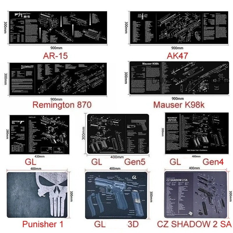 Cleaning Rubber Mat Mouse Pad AR15 AK47 Remington 870 GLK GEN4 GEN 5 CZ75 Punisher P220 P226 P229 Be