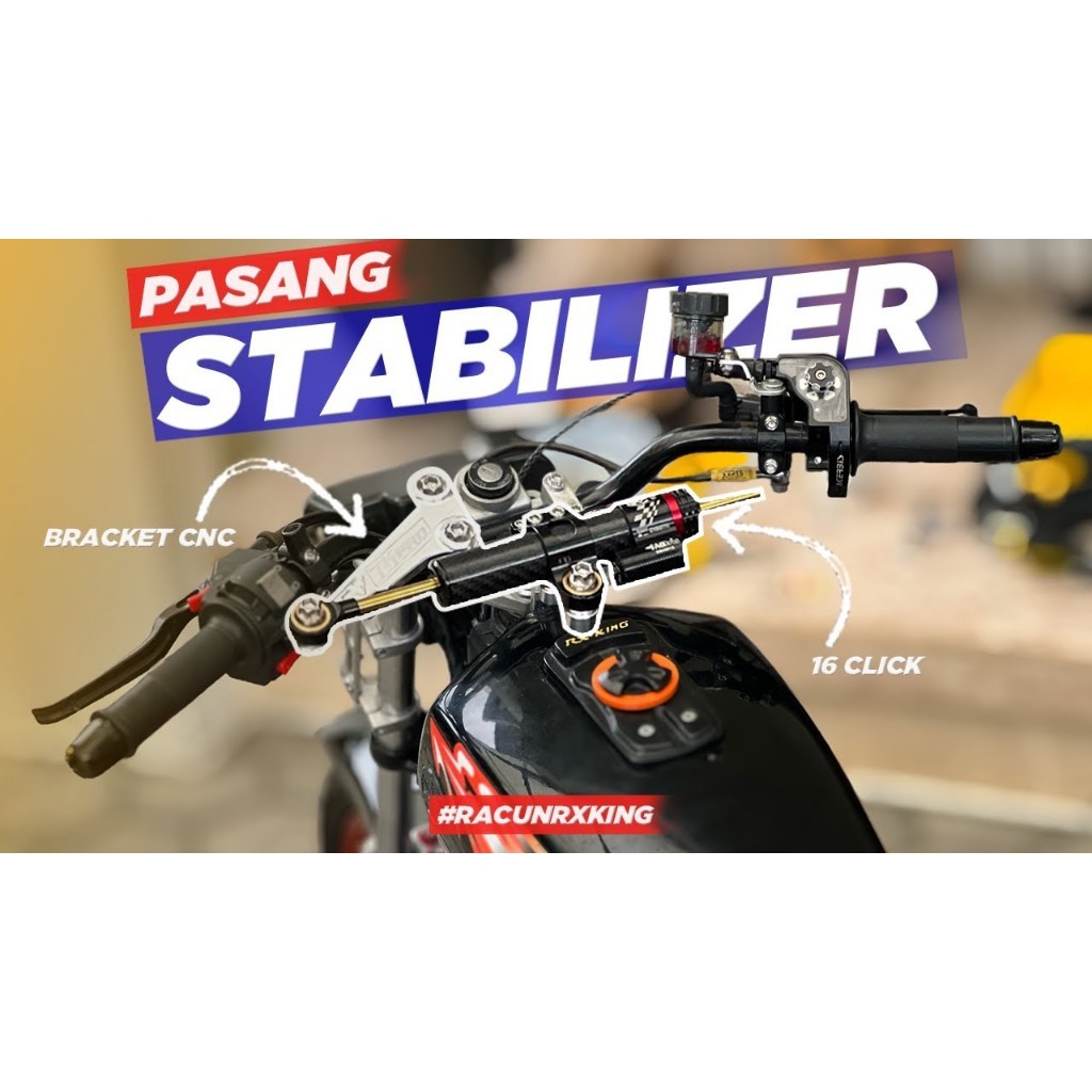 Stabilizer Steering Dumper Carbon Silver Pendek 16Klik Setelan Stabilizer Stang Atas Steering Dumper