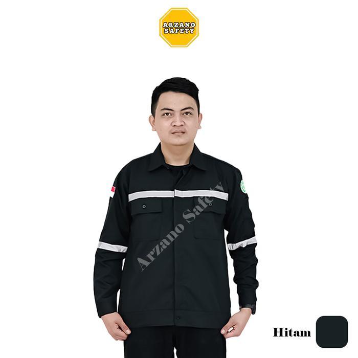 Wearpack safety baju safety pria lengan panjang seragam kerja proyek Atasan - hitam, M