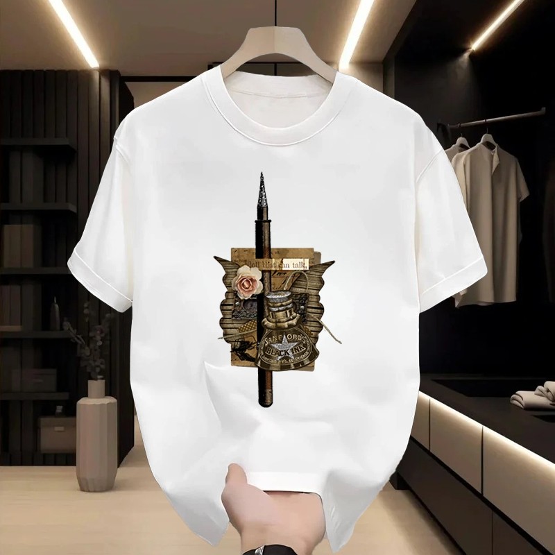 Kaos Unisan dengan Jiwa “Penulis Klasik” - Menampilkan Motif Tulisan & Cap Pos Vintage, 100% Katun, 