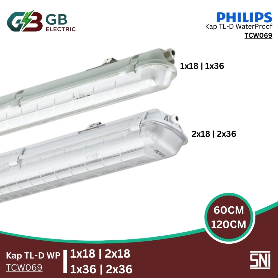 PHILIPS Kap Lampu TL Waterproof LED & Konvensional 1x18 2x18 1x120cm 2x120cm TCW069 WT069