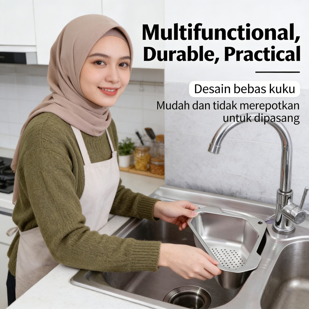 Sudut Wastafel Rak Spon Sabun Cuci Piring Multifungsi Tempat Stainless Rak Cuci Piring Rak NEW