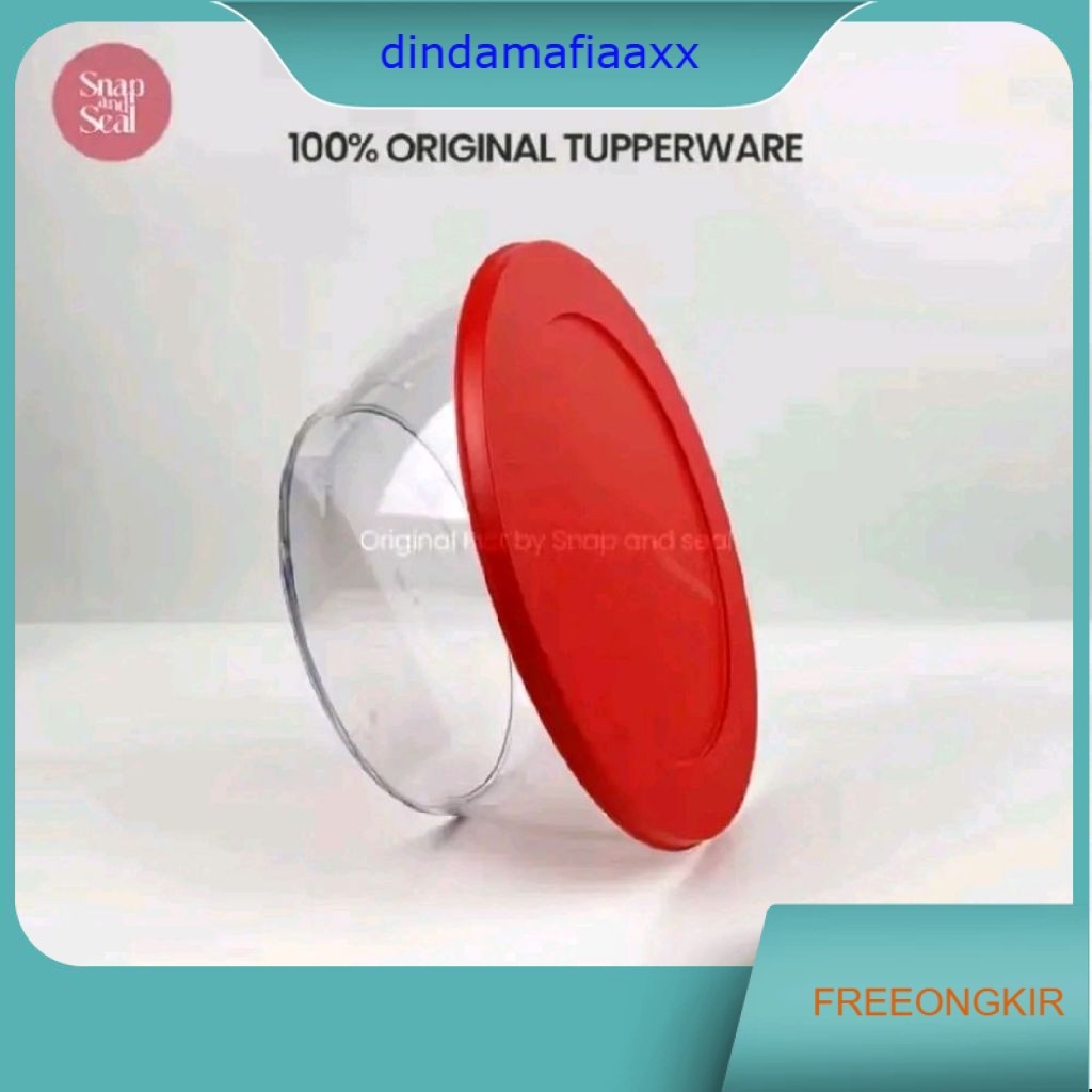 Tupperware clear bowl 1,3L bening tutup merah mangkuk
