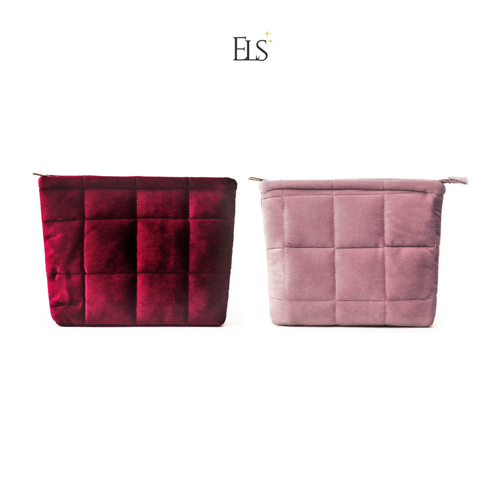 ELSA Cosmetic Pouch Make Up Velvet Red Puffy Aesthetic Pouch Kosmetik Kapasitas besar Custom NM12