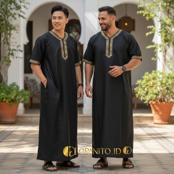 Granito.id  - Azmy gamis pria jubah polos muslim baju lebaran pria lengan pendek tamir pakistan juba