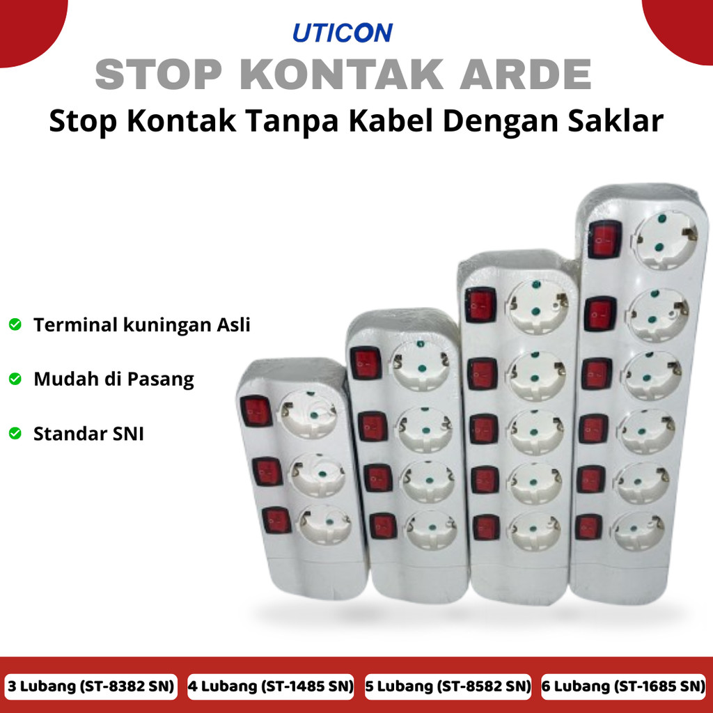 Stop Kontak Arde @SW 3/4/5/6L + Saklar ST-8382 SN/ST-8482 SN/ST-8582 SN/ST-8682 SN Uticon ORIGINAL
