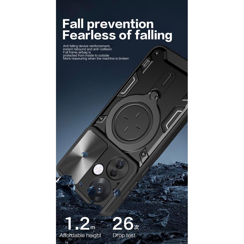 Oppo Reno 11F 5G - EvoX Army Military Flash Flip Lens Armor Case shockproof - Black