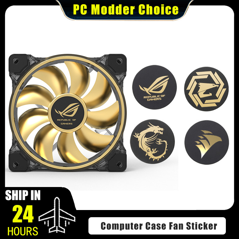 Computer Case Fan Logo Sticker, ROG MSI AORUS Corsair Label Gold-plated Paster PC Gamer GPU Decorati