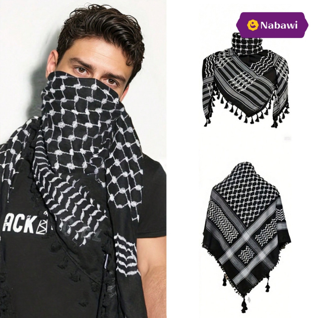 PROMO Sorban Arab Almas Hitam / Sorban Surban Haji / Keffiyeh, Sorban, Shemagh /  Surban Hitam Putih