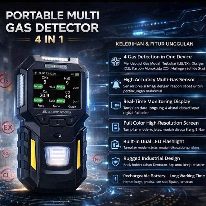 Portable Multi Gas 4in1 Gas Detector Bosean BT-BX402 Multi 4 Alarm Mode (LEL O2 CO H2S)
