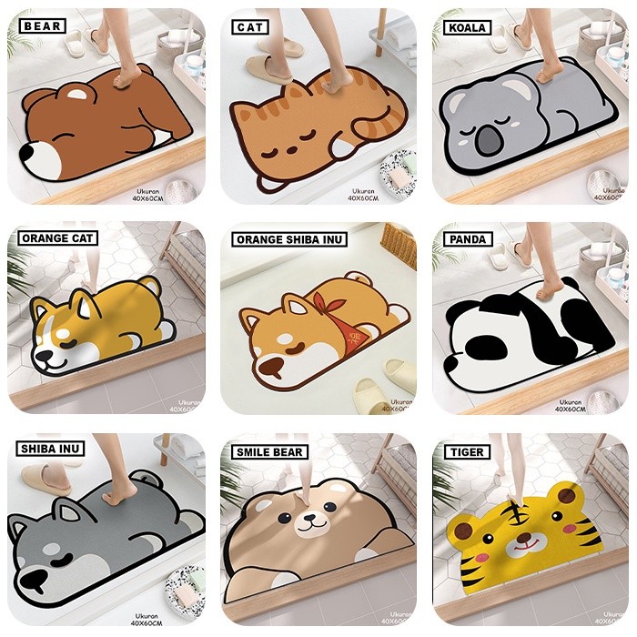 POPULER ARJUNA Keset Lantai Cartoon Anti Slip Daya Serap Tinggi Ukuran 40cmx60cm Keset Kamar Motif C