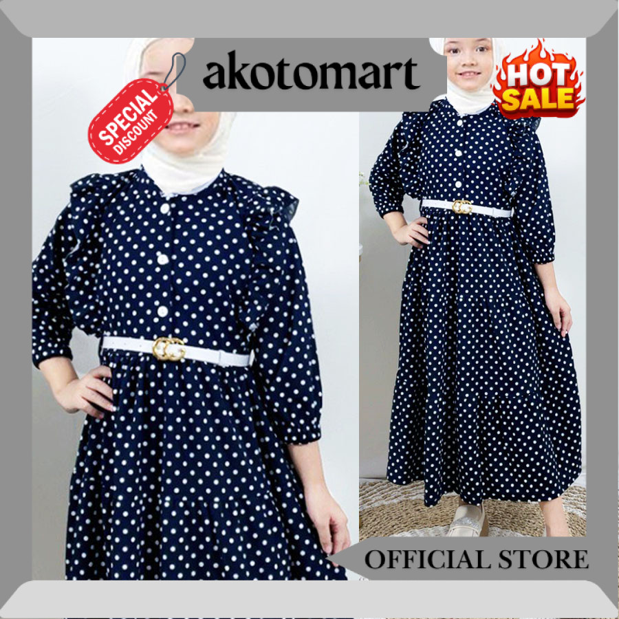 GAMIS ANAK CLARISSA POLKADOT (DAPAT GESPER) DRESS MURAH KIDS SYARI RUFFLE GL FASHION RV
