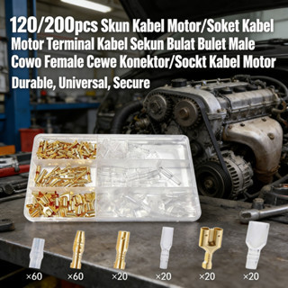 Skun Kabel Motor 200pcs Sekun Bulat Cewe Male Female Terminal Soket Kabel Motor Cowo Cewe
