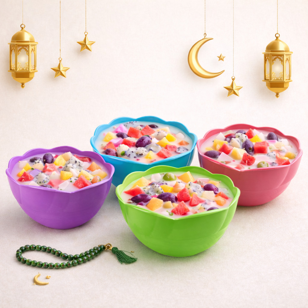 4 PCS Mangkok Es Buah Jumbo Besar 20 Cm Motif Bunga Cantik Warna Mangkuk Tempat Es Buah