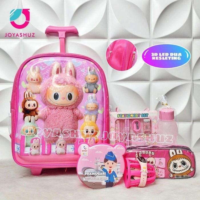 Tas Troli Anak Perempuan Tk Kuromi - Tas Dorong Anak Tk 3 Dimensi - Tas Roda Koper Anak Tk - Tas Kur